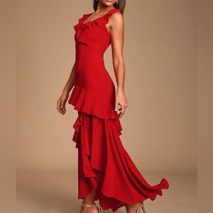 Red ruffle gown